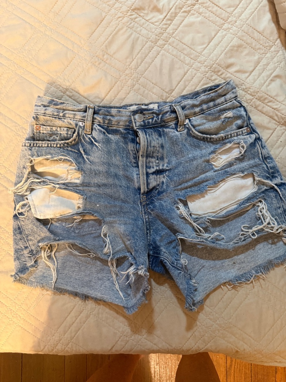 Free People Light Blue Distressed Denim Jean Shorts